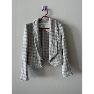 IRO Womens Metallic Tweed Open Front Cropped Jacket White Silver Size 36